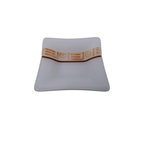 Artist signed (Gayle "12) Art Glass Ashtray / Trinket / Key Dish- Square with Gr - Picture 1 of 3